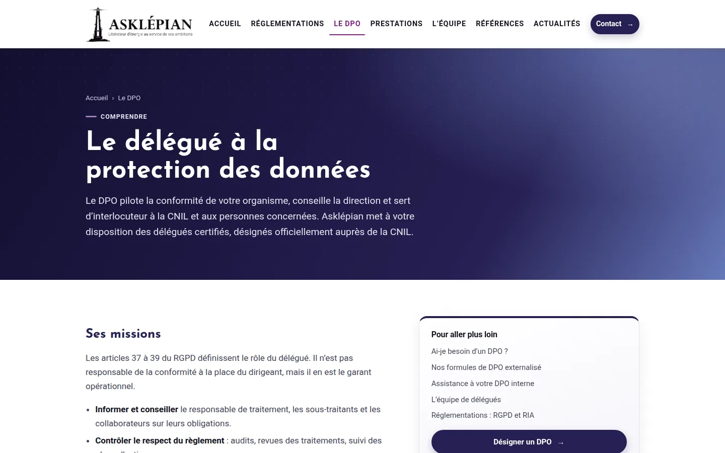 Page Le DPO du site d’Asklépian expliquant le rôle du délégué à la protection des données