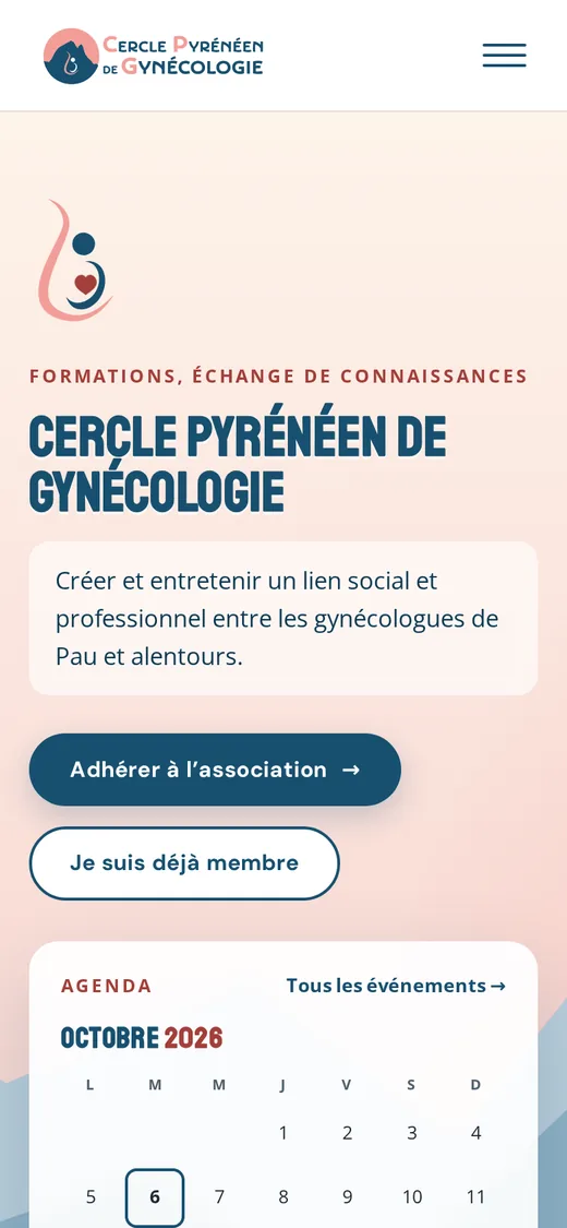 Version mobile de l’accueil du site du Cercle Pyrénéen de Gynécologie
