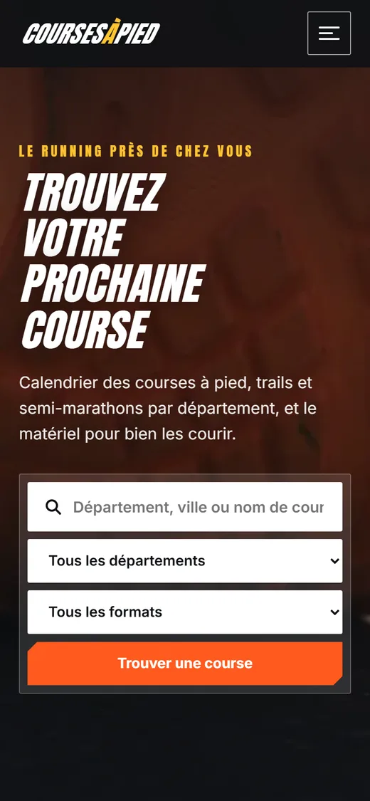 Accueil de coursesapied.fr sur mobile