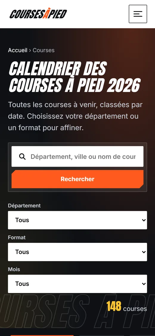 Calendrier des courses de coursesapied.fr sur mobile