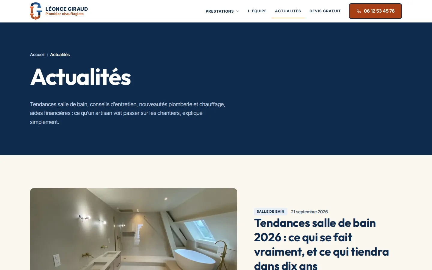 Rubrique actualités et conseils du site du plombier Léonce Giraud