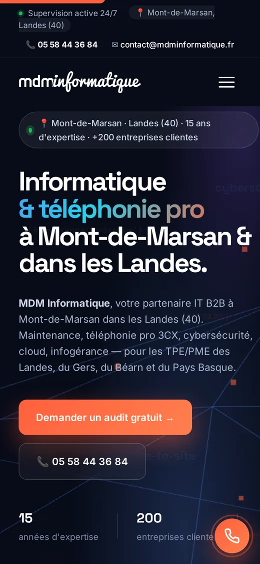 Version mobile de l’accueil du site de MDM Informatique