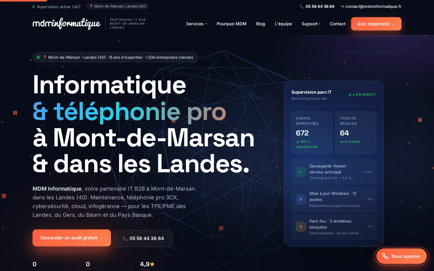 Page d’accueil du nouveau site de MDM Informatique, prestataire informatique pour TPE et PME