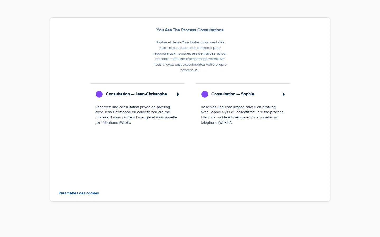 Page de prise de rendez-vous Calendly des consultations You are the process