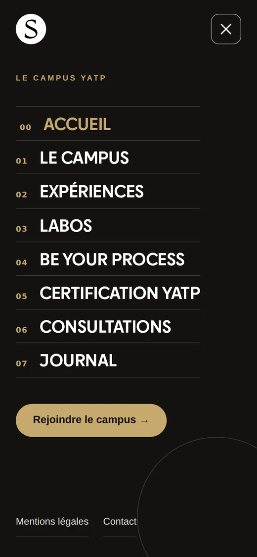 Menu mobile du site de Sophie Nyss