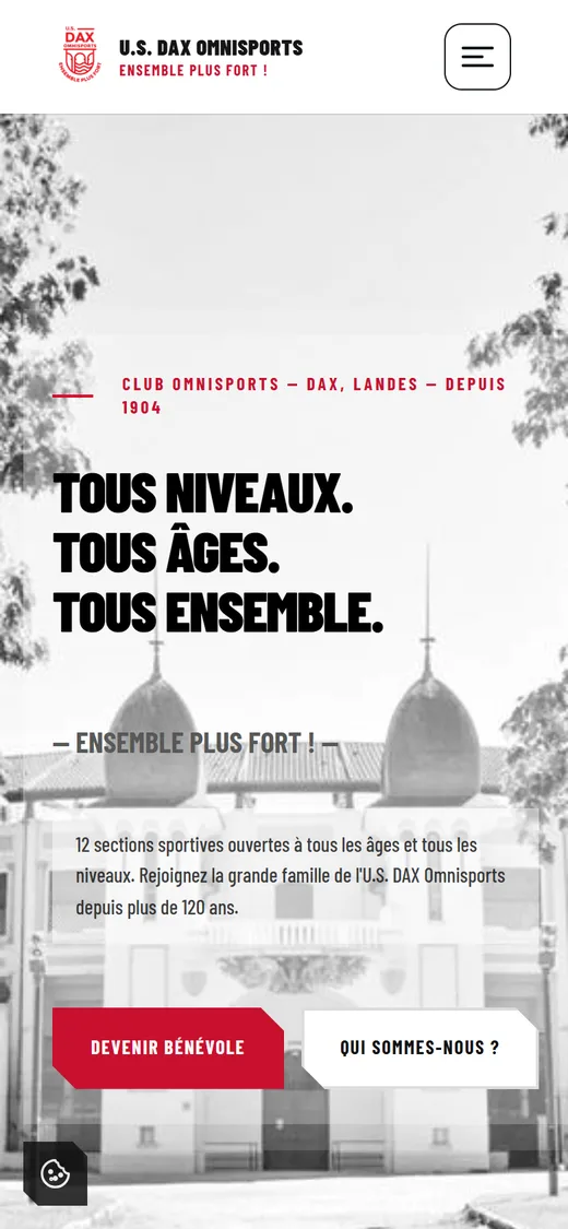 Version mobile de l’accueil du site de l’U.S. Dax Omnisports
