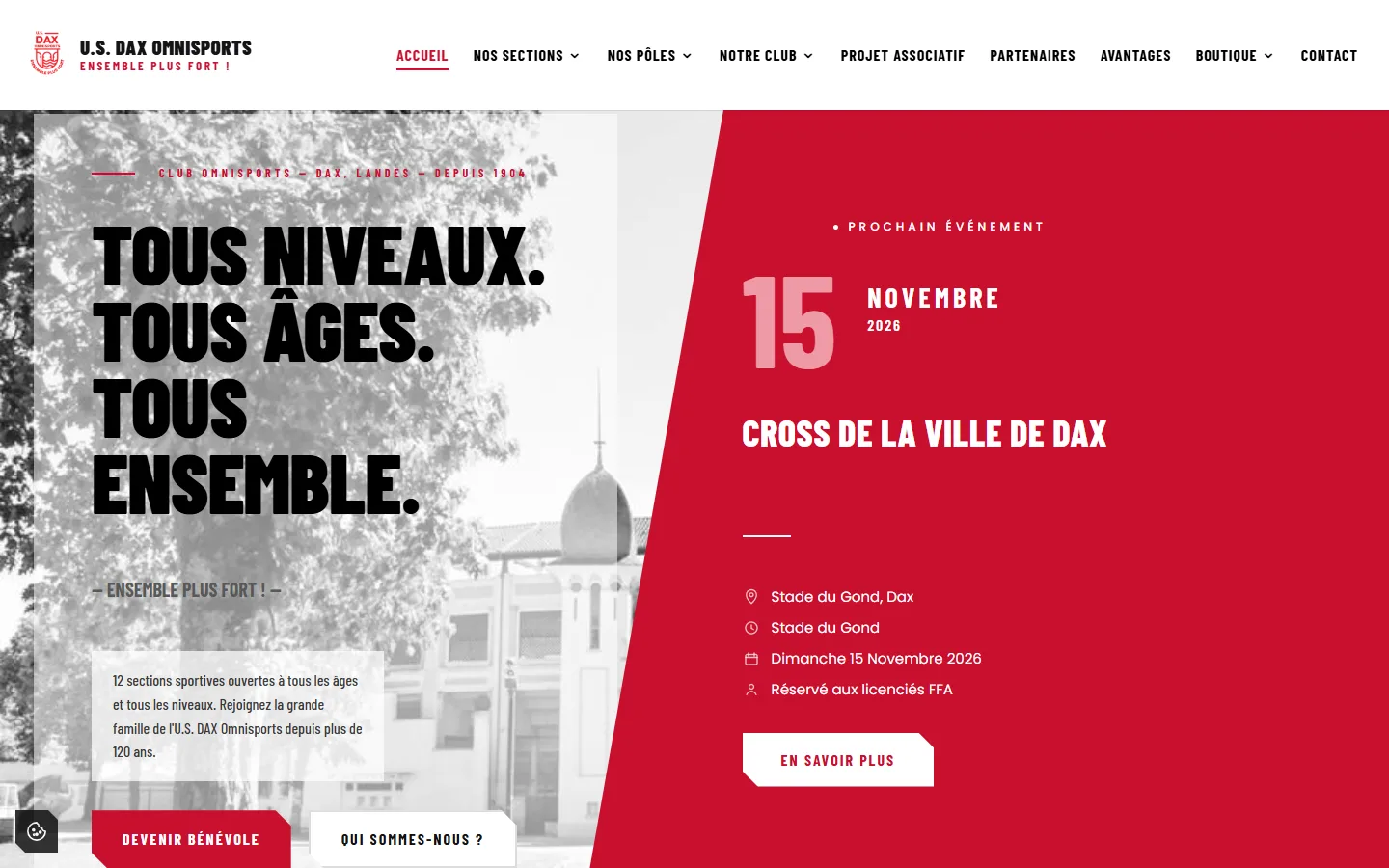 Page d’accueil du site de l’U.S. Dax Omnisports, club omnisports de Dax