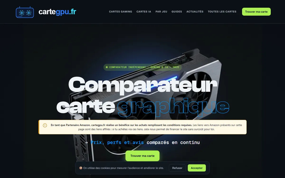 Cartegpu.fr, comparateur de cartes graphiques avec historique des prix
