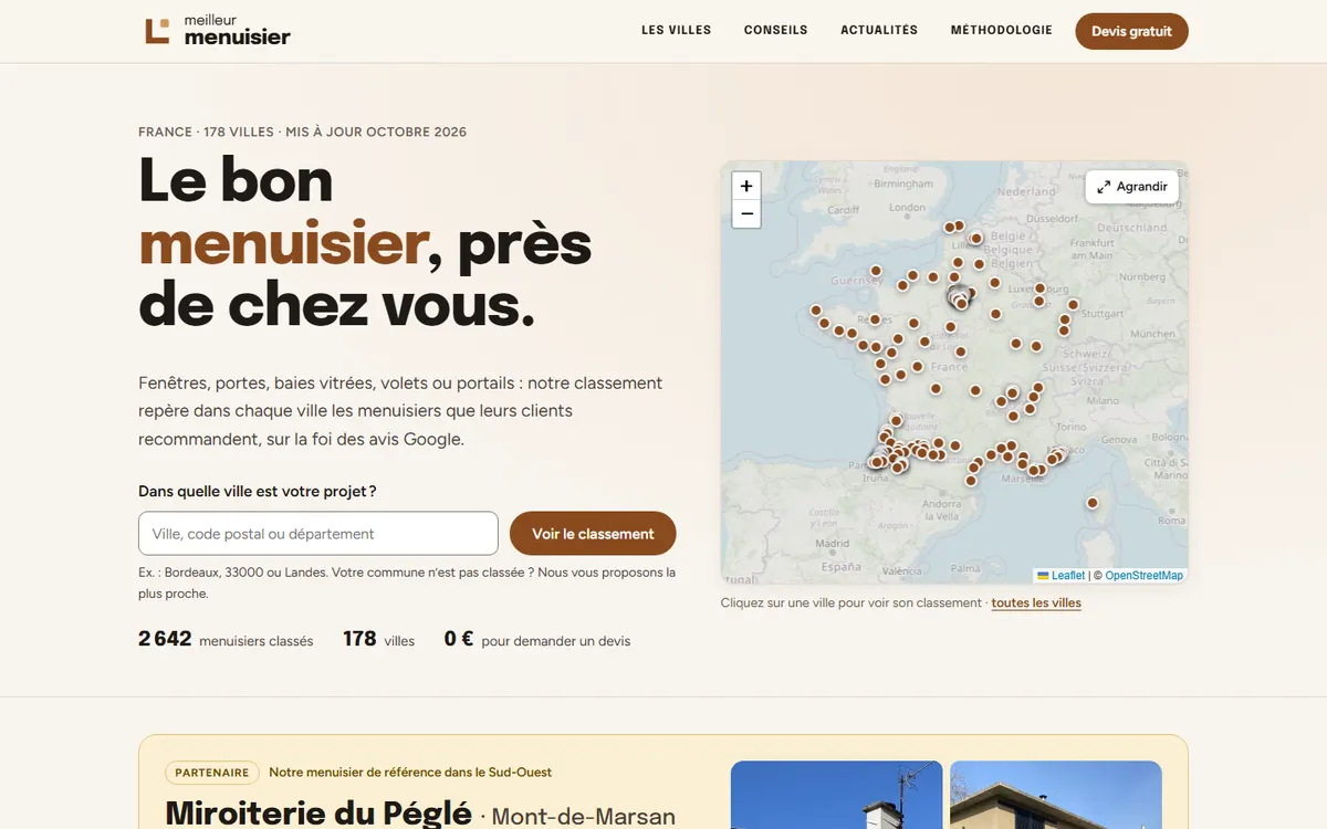 Meilleurmenuisier.fr, le classement des menuisiers par ville